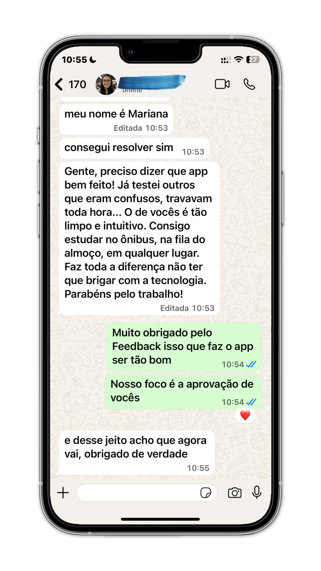 Depoimento real do WhatsApp