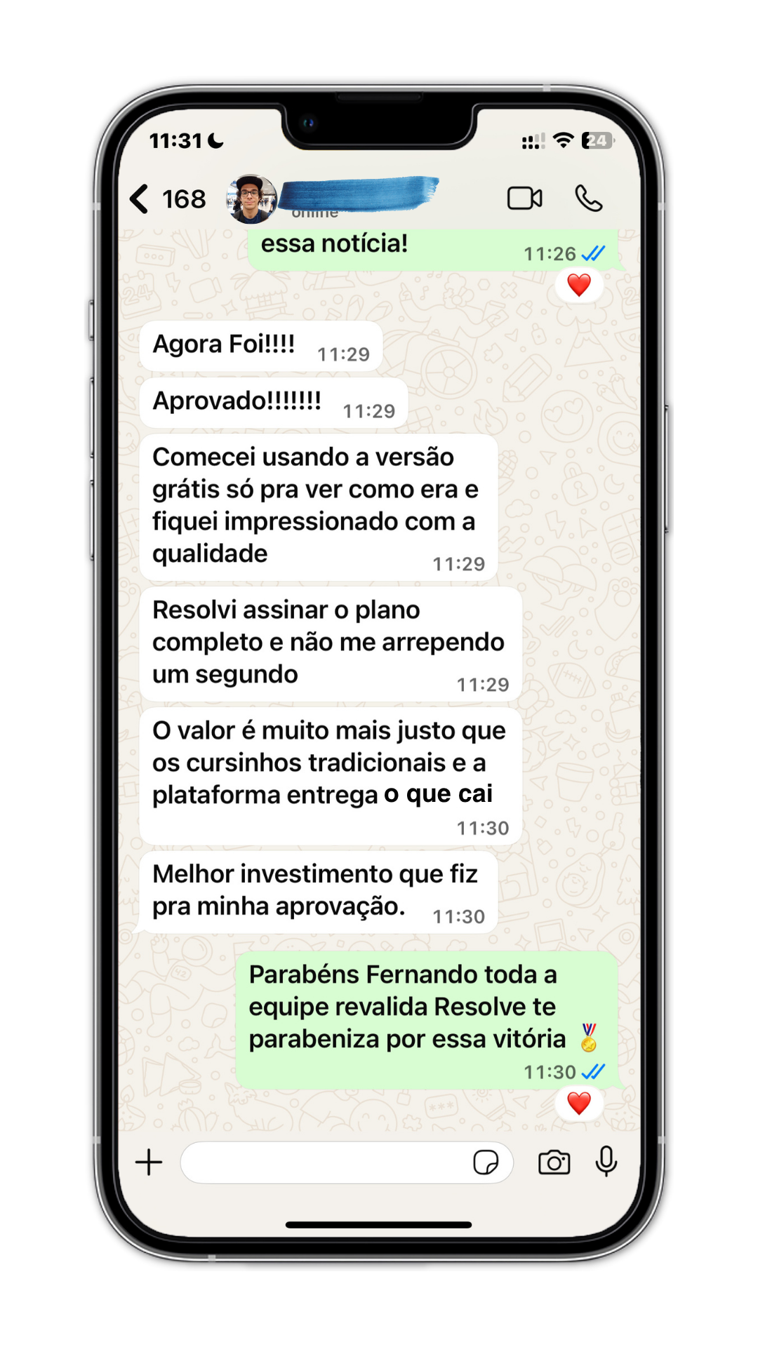 Depoimento real do WhatsApp